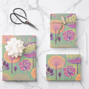 Bohomenian Wild Flowers in pastels colours. Wrapping Paper Sheet