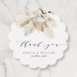 bohomian pampas grass and greenery wedding favour tags