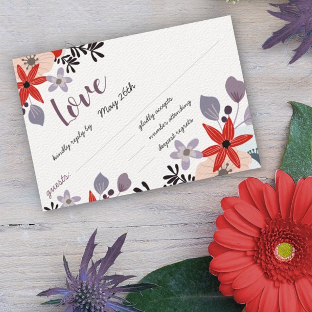 BohoRed Pink Lavender Lilac Floral Invitation RSVP (Creator Uploaded)
