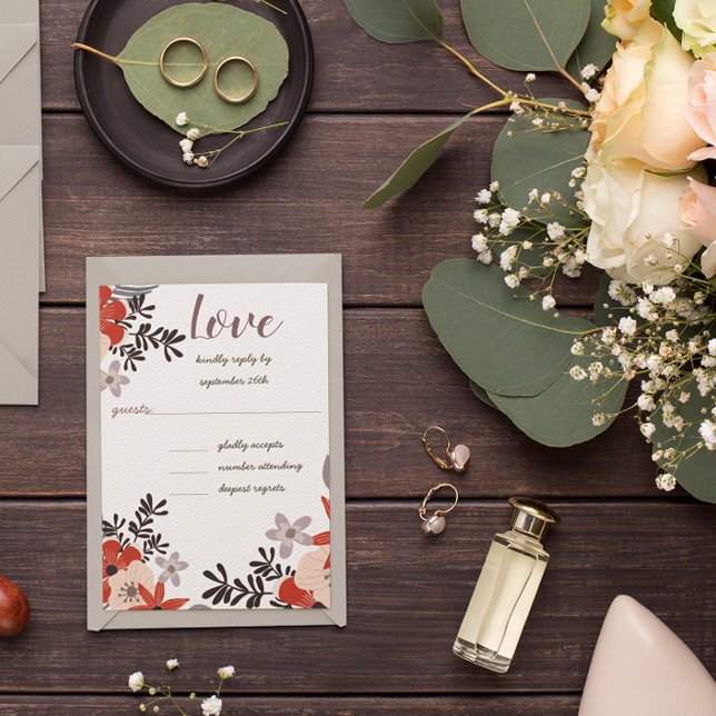 BohoRed Pink Lavender Lilac Floral Invitation RSVP (Creator Uploaded)