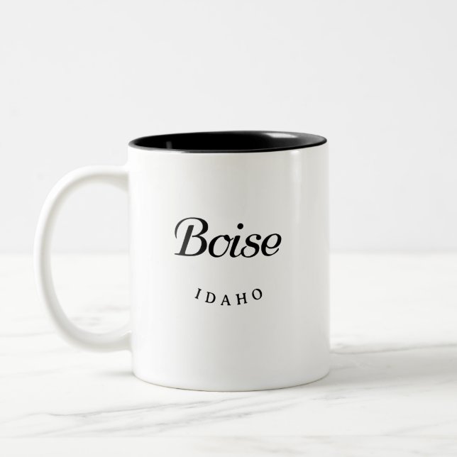 Boise Idaho Black Font Two-Tone Coffee Mug (Left)