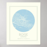 Boise Idaho Minimalist Pastel Blue Map Art