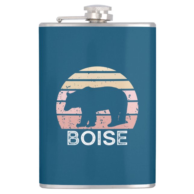 Boise Idaho Retro Bear Hip Flask (Front)
