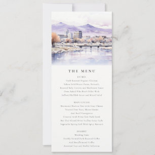 Boise, Idaho Watercolor Landscape Wedding Menu Invitation