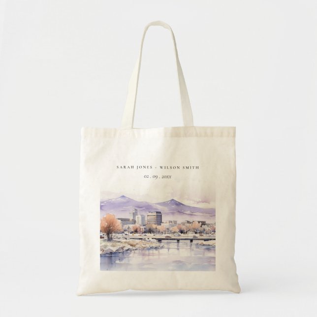 Boise, Idaho Watercolor Landscape Wedding Tote Bag (Front)
