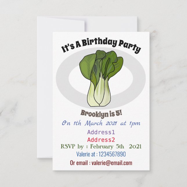 Bok choy cartoon illustration invitation (Front)