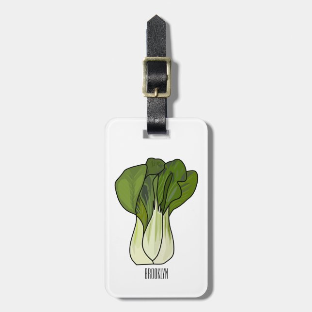 Bok choy cartoon illustration luggage tag (Front Vertical)