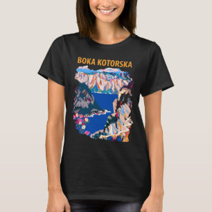 Boka Kotorska Mountains Blue Retro Travel T-Shirt