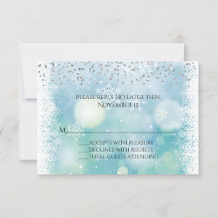 Bokah Snowflakes Winter Wedding Response Card