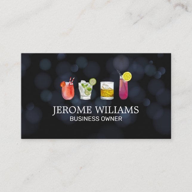 Boke Lights | Mixed Cocktail Drinks Business Card (Front)