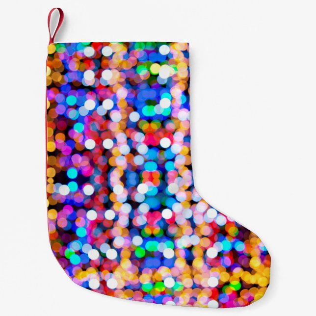 Bokeh abstract background blur small christmas stocking (Front)