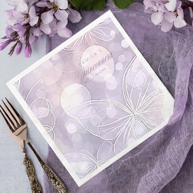 Bokeh and Butterfly Quinceanera Lavender ID1030 Napkin (Creator Uploaded)