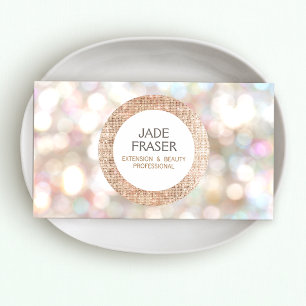 Bokeh and Rose Gold Sequin Beauty and Fashion Business Card