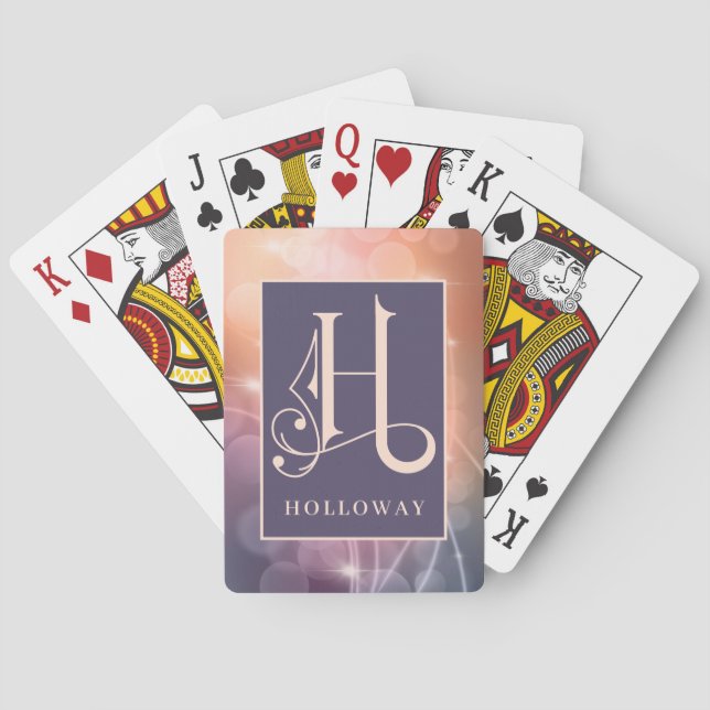 Bokeh Background  H Monogram, Personalise Playing Cards (Back)