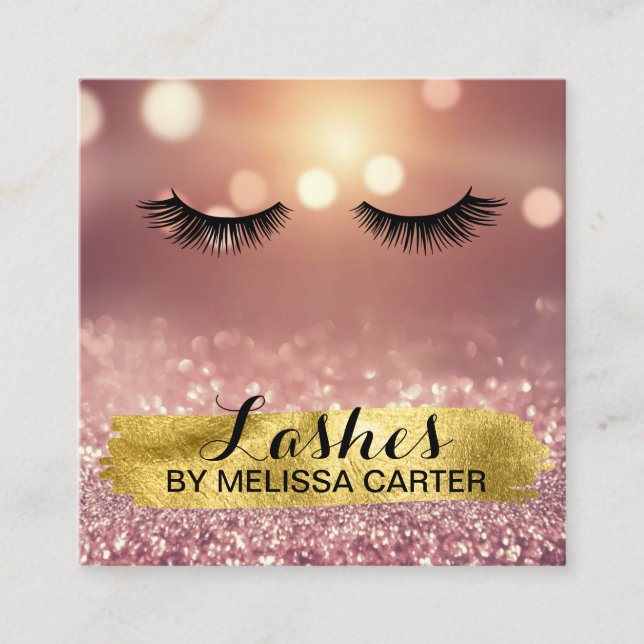 Bokeh Beauty Salon Makeup Artist Lash Extensions Square Business Card (Front)