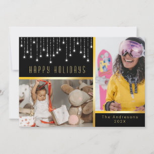 Bokeh Christmas Poinsettia Fairy Lights Gold Photo Invitation