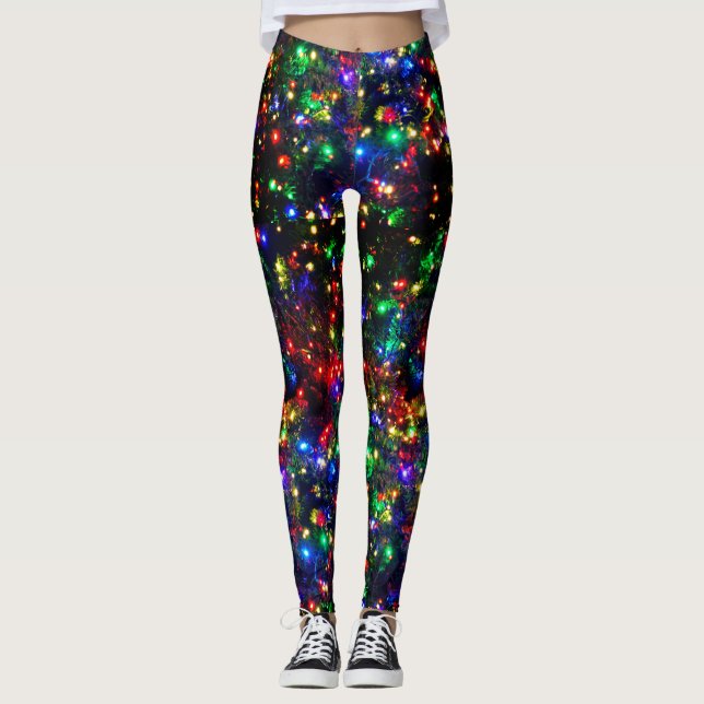Bokeh Colourful Lights Festive Fun Christmas Light Leggings (Front)