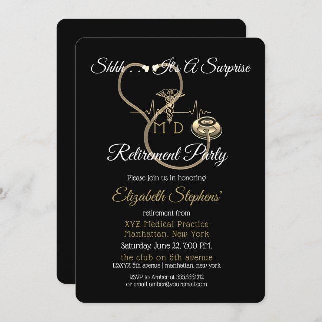 Bokeh Doctor Stethoscope Surprise Retirement Party Invitation (Front/Back)