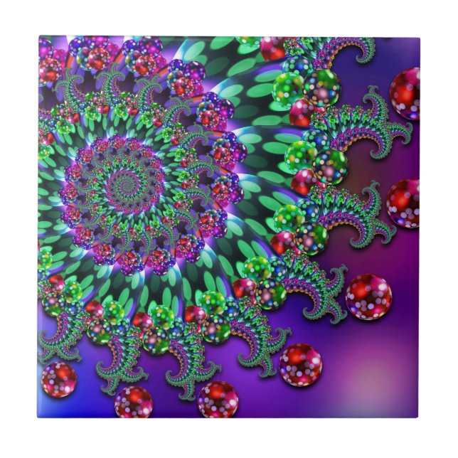 Bokeh Fractal Purple Terquoise Tile (Front)