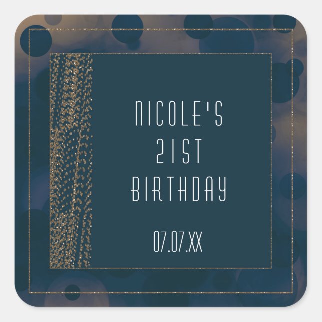 Bokeh Glam Blue & Gold Favour Stickers (Front)