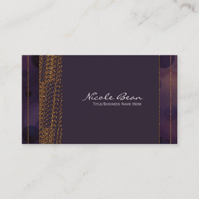 Bokeh Glam Purple & Gold Chic Business Cards (Front)