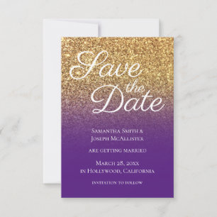 Bokeh Gold Glitter Royal Purple Ombre Save The Date