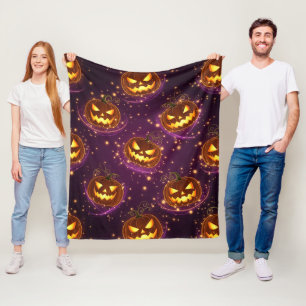 Bokeh Halloween Glowing Jack-O’ Lantern (2) Fleece Blanket