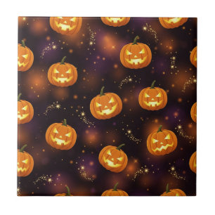 Bokeh Halloween Glowing Jack-O’ Lantern (4) Tile