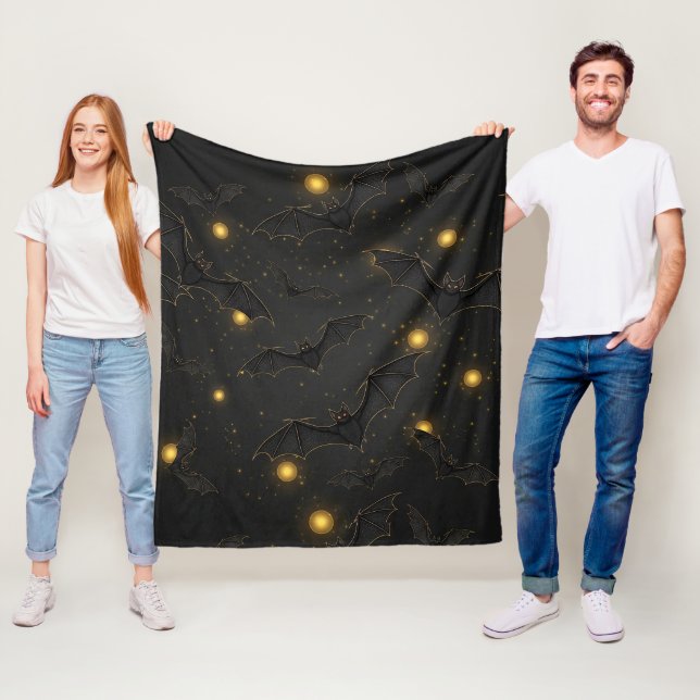 Bokeh Halloween Seamless | Flying Bats with Lights Fleece Blanket (In Situ)