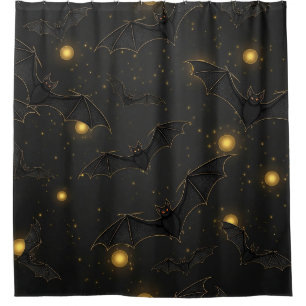 Bokeh Halloween Seamless Flying Bats with Lights Shower Curtain