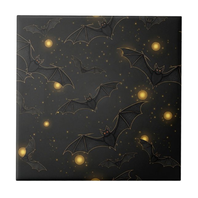 Bokeh Halloween Seamless | Flying Bats with Lights Tile (Front)