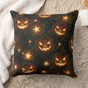 Bokeh Halloween Seamless   Glowing Jack-O’ Lantern Cushion