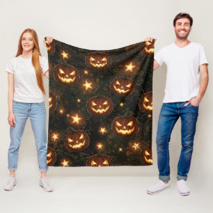 Bokeh Halloween Seamless Glowing Jack-O’ Lantern Fleece Blanket