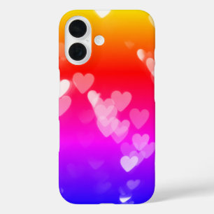 Bokeh Hearts On Neon Gradient Rainbow iPhone 16 Case