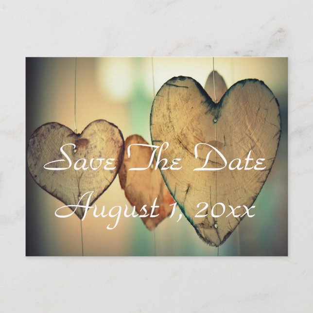 Bokeh Hearts Save The Date Announcement Postcard (Front)