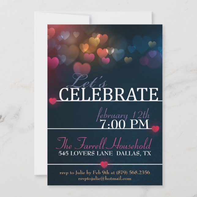 Bokeh Hearts valentine Love Party Invite (Front)