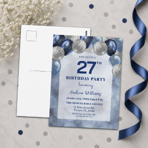 Bokeh Lights 27th Glitter Balloons Birthday Party Postcard