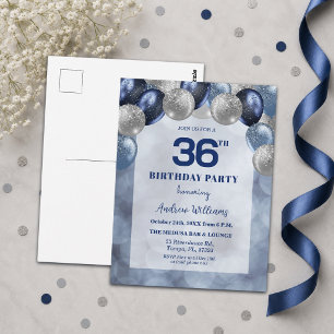 Bokeh Lights 36th Glitter Balloons Birthday Party Postcard