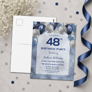 Bokeh Lights 48th Glitter Balloons Birthday Party Postcard