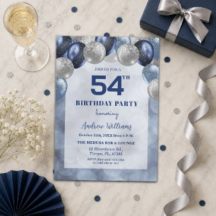 Bokeh Lights 54th Glitter Balloons Birthday Party Invitation