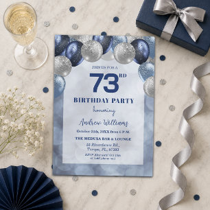 Bokeh Lights 73rd Glitter Balloons Birthday Party Invitation