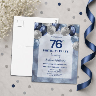Bokeh Lights 76th Glitter Balloons Birthday Party Postcard