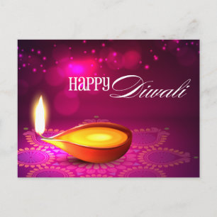 Bokeh Lights Diwali Lamp Postcard