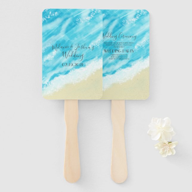 Bokeh Lights Modern Beach Wedding Hand Fan (Front and Back)