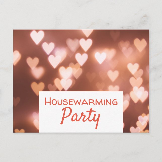Bokeh Lights, Pink Heart Housewarming Party Invite (Front)