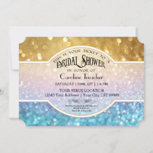 Bokeh Movie Premier Ticket Style Gold Blue Sparkle Invitation