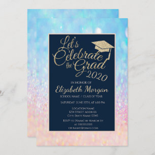 Bokeh Ombre Glitter Graduation Cap Graduation Invitation