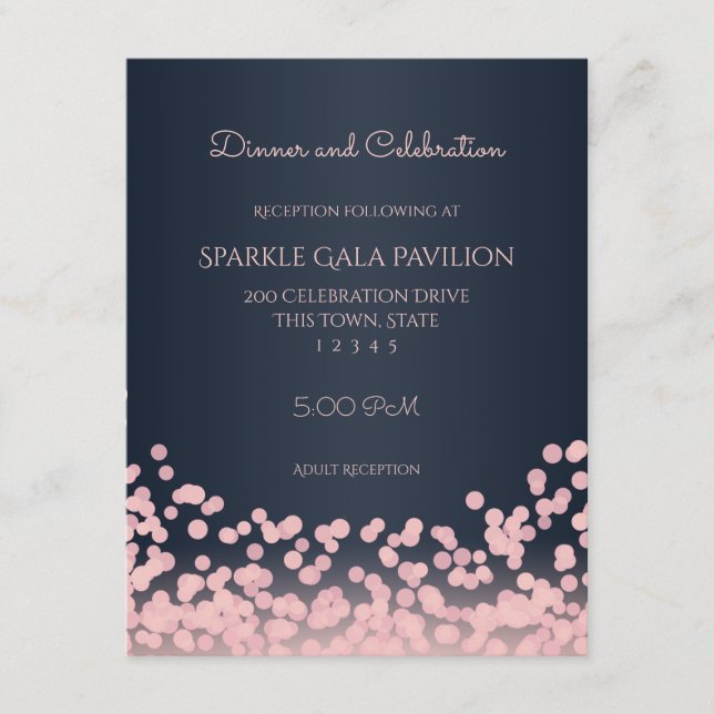 Bokeh Pink and Navy Blue Reception Card (Front)