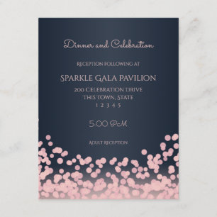 Bokeh Pink and Navy Blue Reception Card