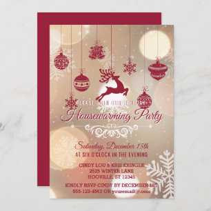 Bokeh Snowflakes Winter Holiday Housewarming Party Invitation